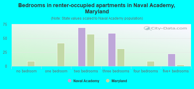 Bedrooms in renter-occupied apartments in Naval Academy, Maryland