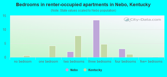 Bedrooms in renter-occupied apartments in Nebo, Kentucky