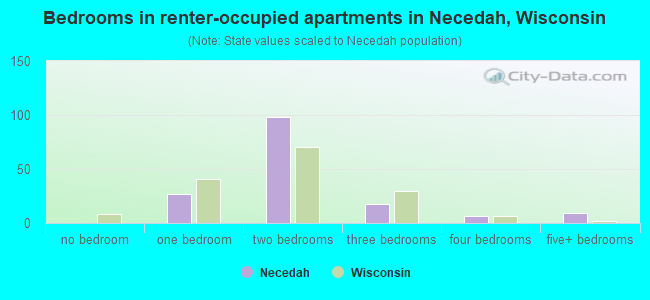 Bedrooms in renter-occupied apartments in Necedah, Wisconsin