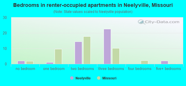 Bedrooms in renter-occupied apartments in Neelyville, Missouri