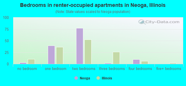 Bedrooms in renter-occupied apartments in Neoga, Illinois