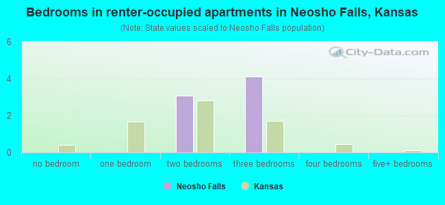 Bedrooms in renter-occupied apartments in Neosho Falls, Kansas