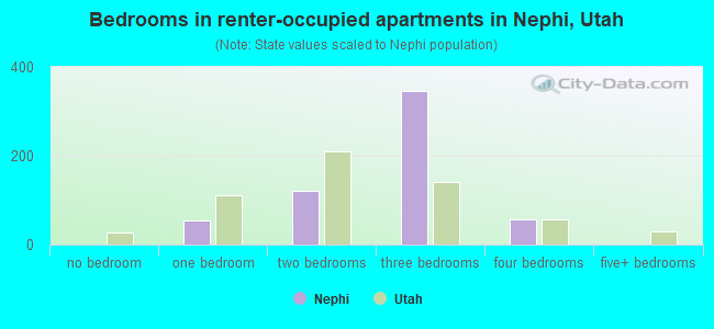 Bedrooms in renter-occupied apartments in Nephi, Utah