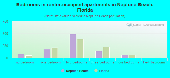 Bedrooms in renter-occupied apartments in Neptune Beach, Florida