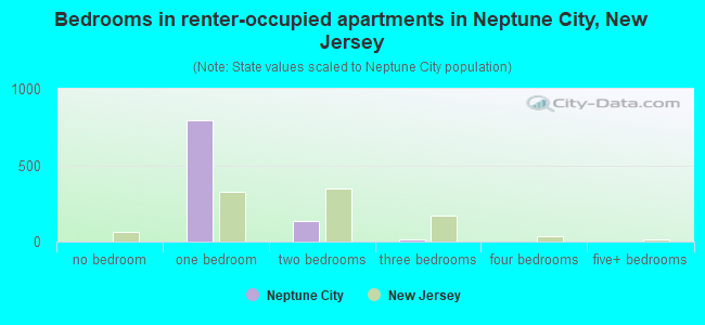 Bedrooms in renter-occupied apartments in Neptune City, New Jersey