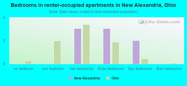 Bedrooms in renter-occupied apartments in New Alexandria, Ohio