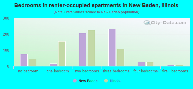 Bedrooms in renter-occupied apartments in New Baden, Illinois