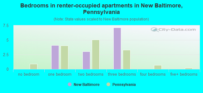 Bedrooms in renter-occupied apartments in New Baltimore, Pennsylvania