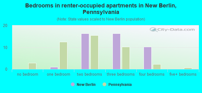 Bedrooms in renter-occupied apartments in New Berlin, Pennsylvania