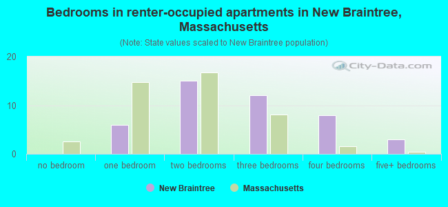 Bedrooms in renter-occupied apartments in New Braintree, Massachusetts
