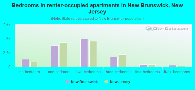 Bedrooms in renter-occupied apartments in New Brunswick, New Jersey