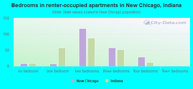 Bedrooms in renter-occupied apartments in New Chicago, Indiana