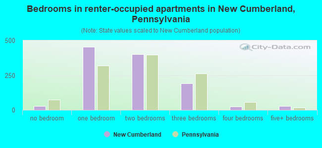 Bedrooms in renter-occupied apartments in New Cumberland, Pennsylvania