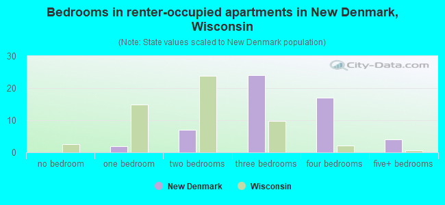 Bedrooms in renter-occupied apartments in New Denmark, Wisconsin