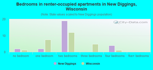Bedrooms in renter-occupied apartments in New Diggings, Wisconsin