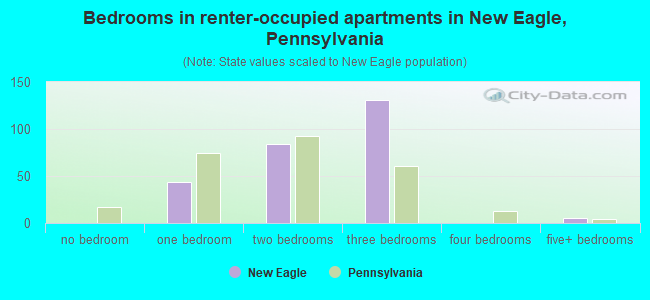 Bedrooms in renter-occupied apartments in New Eagle, Pennsylvania