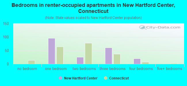 Bedrooms in renter-occupied apartments in New Hartford Center, Connecticut