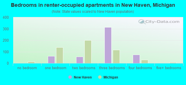 Bedrooms in renter-occupied apartments in New Haven, Michigan