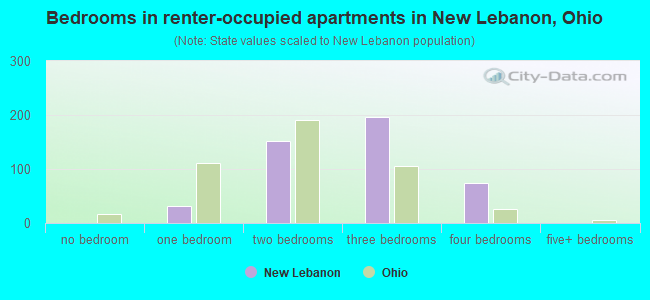 Bedrooms in renter-occupied apartments in New Lebanon, Ohio