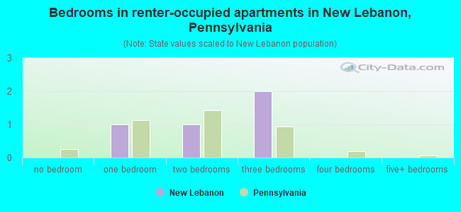 Bedrooms in renter-occupied apartments in New Lebanon, Pennsylvania