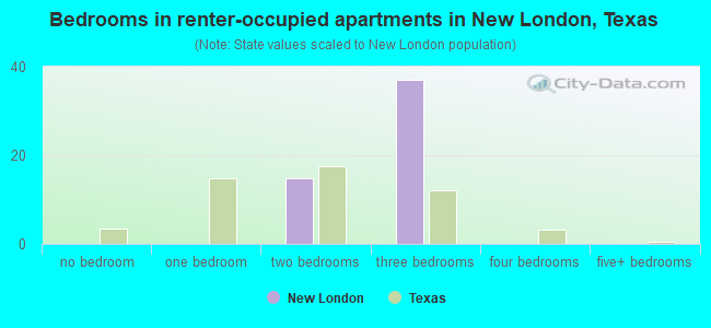 Bedrooms in renter-occupied apartments in New London, Texas