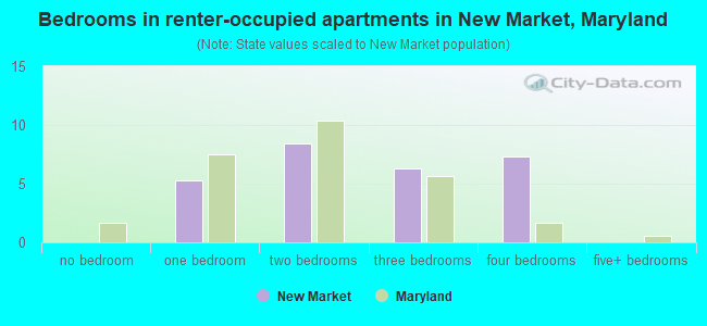 Bedrooms in renter-occupied apartments in New Market, Maryland