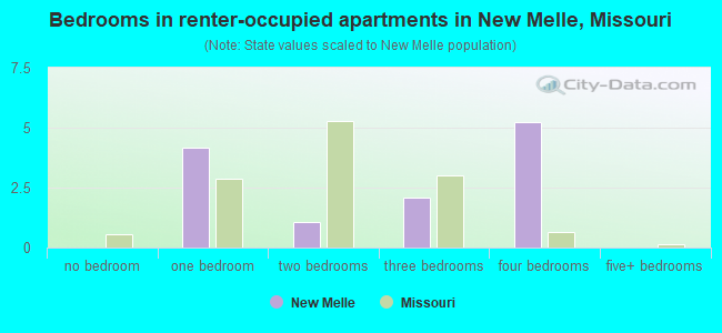 Bedrooms in renter-occupied apartments in New Melle, Missouri