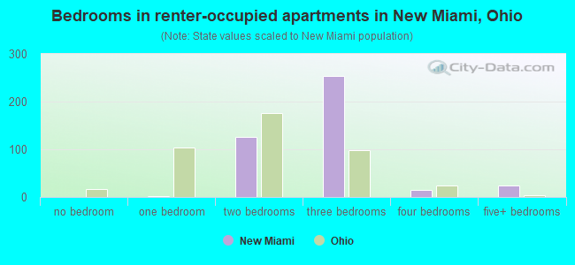 Bedrooms in renter-occupied apartments in New Miami, Ohio