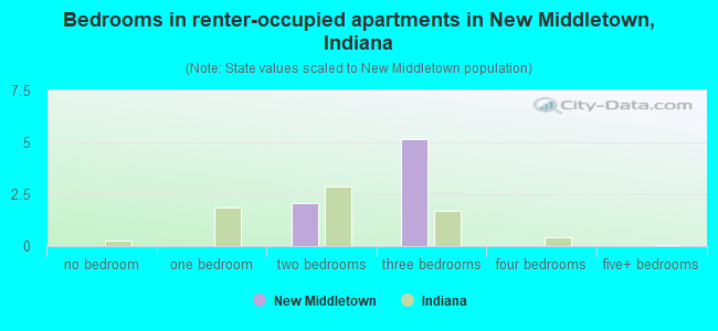 Bedrooms in renter-occupied apartments in New Middletown, Indiana