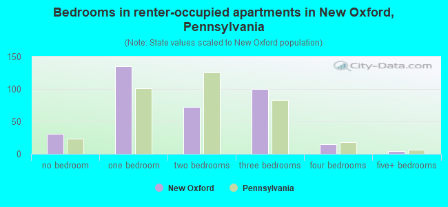 Bedrooms in renter-occupied apartments in New Oxford, Pennsylvania