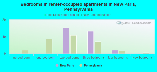 Bedrooms in renter-occupied apartments in New Paris, Pennsylvania