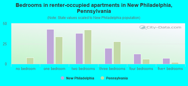 Bedrooms in renter-occupied apartments in New Philadelphia, Pennsylvania