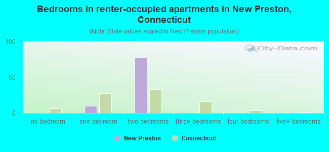Bedrooms in renter-occupied apartments in New Preston, Connecticut