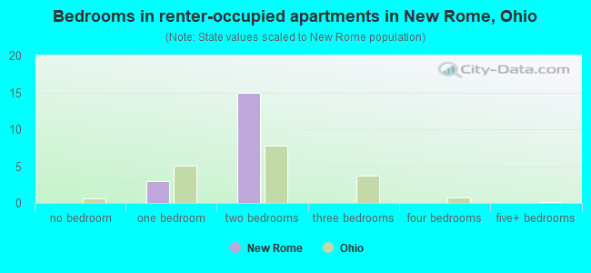 Bedrooms in renter-occupied apartments in New Rome, Ohio