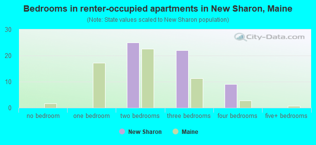 Bedrooms in renter-occupied apartments in New Sharon, Maine