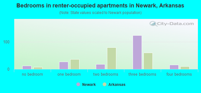 Bedrooms in renter-occupied apartments in Newark, Arkansas