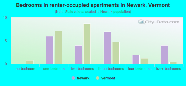 Bedrooms in renter-occupied apartments in Newark, Vermont