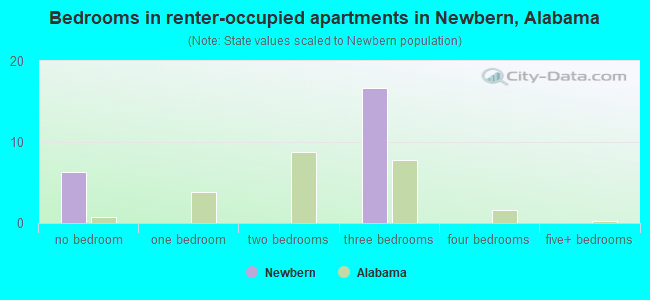 Bedrooms in renter-occupied apartments in Newbern, Alabama