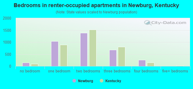 Bedrooms in renter-occupied apartments in Newburg, Kentucky