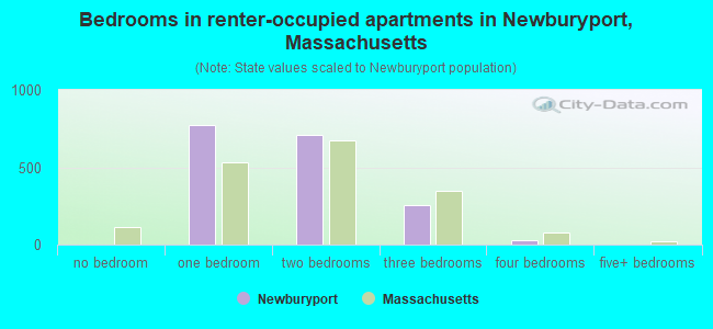 Bedrooms in renter-occupied apartments in Newburyport, Massachusetts
