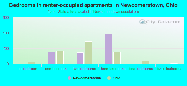Bedrooms in renter-occupied apartments in Newcomerstown, Ohio