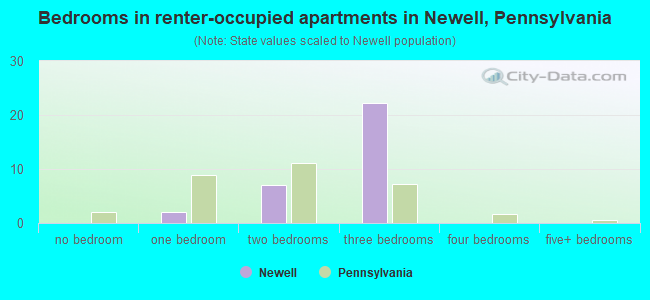 Bedrooms in renter-occupied apartments in Newell, Pennsylvania