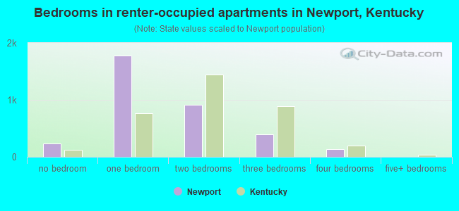 Bedrooms in renter-occupied apartments in Newport, Kentucky