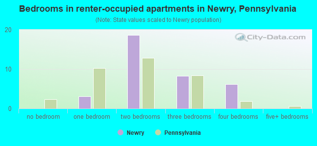 Bedrooms in renter-occupied apartments in Newry, Pennsylvania