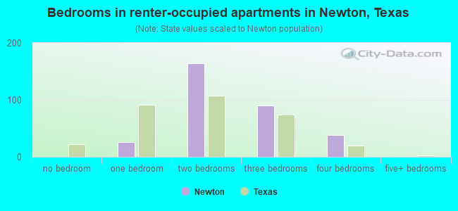 Bedrooms in renter-occupied apartments in Newton, Texas