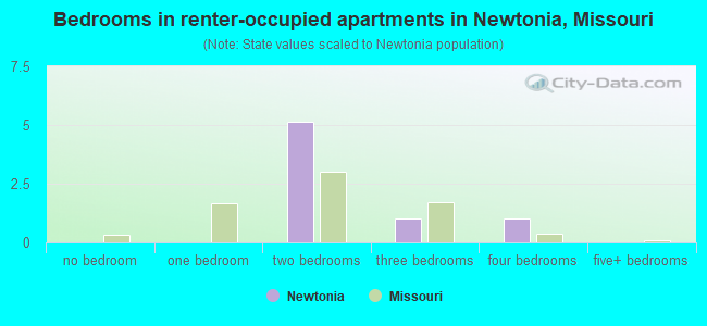 Bedrooms in renter-occupied apartments in Newtonia, Missouri