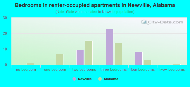 Bedrooms in renter-occupied apartments in Newville, Alabama