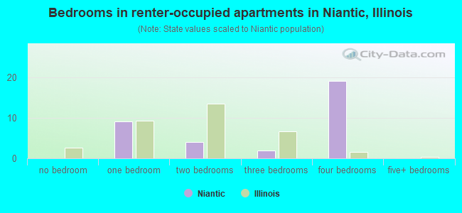 Bedrooms in renter-occupied apartments in Niantic, Illinois