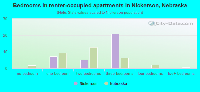 Bedrooms in renter-occupied apartments in Nickerson, Nebraska