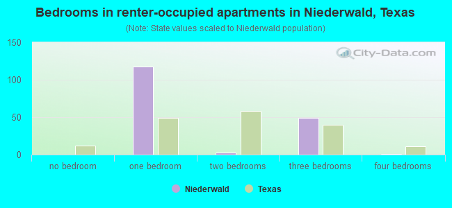 Bedrooms in renter-occupied apartments in Niederwald, Texas